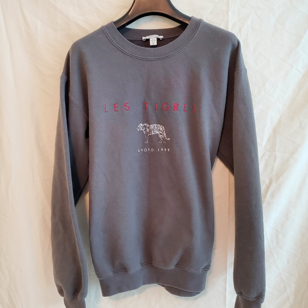 TOPSHOP "Les Tigres" Cozy Gray Sweatshirt Women's Small 4-6